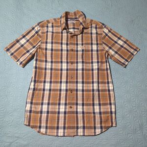 Carhartt Workwear Mens S Short Sleeve Plaid Button Up Shirt Relaxed Fit Brown